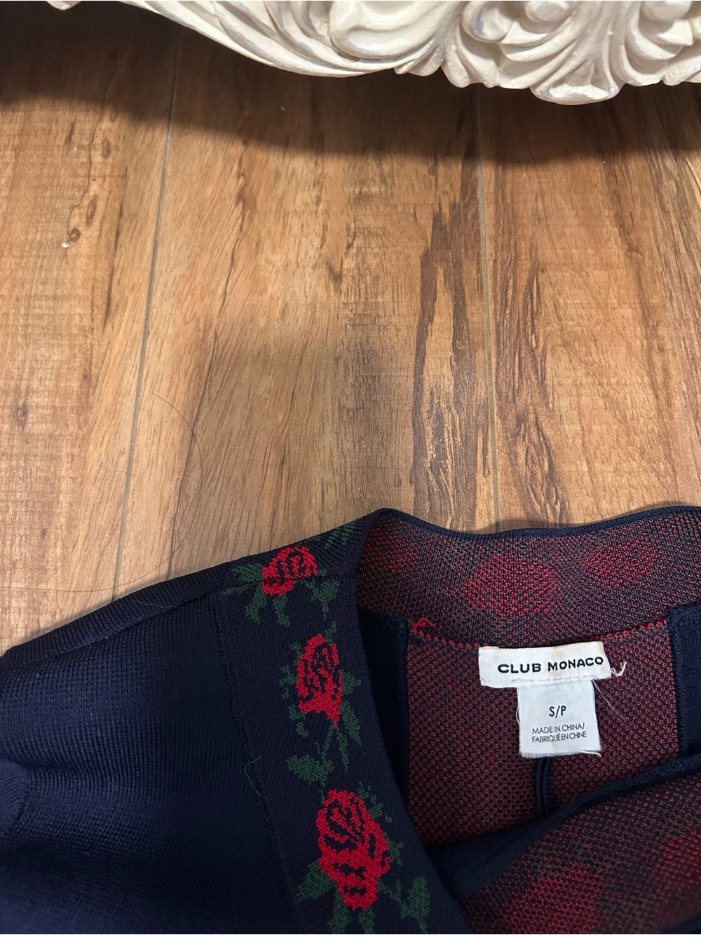 Club Monaco Navy Short Sleeve Top with Red Rose Embroidery - Picture 3 of 4